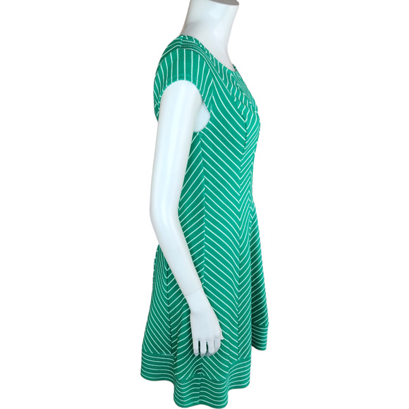 Robbie Bee Womens XS Green White Chevron Short Sleeve A-Line Midi Dress Spring - Picture 9 of 13
